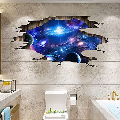 Blue Purple Galaxy Wall Decals, Removable Sticker,The Art Magic 3D Milky Way Dreamscape Home Decor (4 Sheets) - color: New Galaxy