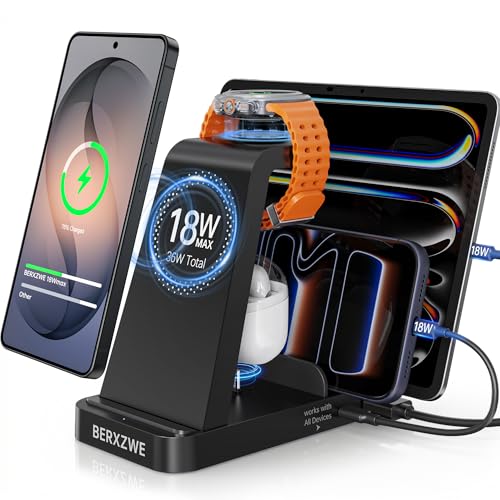 Wireless Charger for Samsung, 5 in 1 Fast Charging Station for Samsung Galaxy Watch 8 7 6 5 4 Galaxy Buds, Charger Dock Stand for S26 Ultra S25 S24-Multi-Device Charger for Samsung Phone Watch Earbuds - color: Black