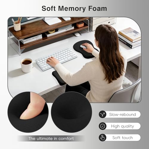 Ospelelf Mouse Pad with Wrist Rest Set Foam L-Shaped Desk Elbow Pad Ergonomic Desk Edge Cushion Anti-Slip Rubber Bottom Office Women Desk Accessories for Computer, Laptop and Gaming, Black - color: Black