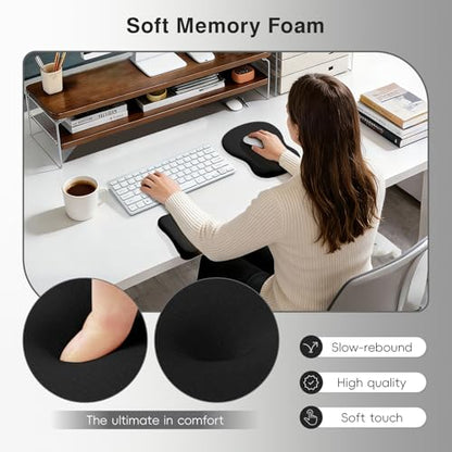 Ospelelf Mouse Pad with Wrist Rest Set Foam L-Shaped Desk Elbow Pad Ergonomic Desk Edge Cushion Anti-Slip Rubber Bottom Office Women Desk Accessories for Computer, Laptop and Gaming, Black - color: Black