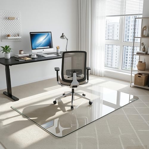 Antok Tempered Glass Chair Mat, 45"x60" Office Chair Mat for Carpet & Hardwood Floors, Heavy Duty 1/5" Desk Chair Mat for Smooth Rolling at Home or Office - size: 45"x60"