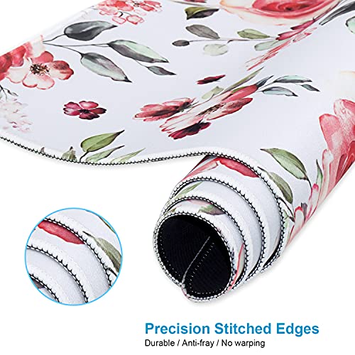 Extended Desk Mat (31.5x11.8 inch 3mm Thick), iDonzon Soft Cute Extra Large XXL Waterproof Gaming Mouse Pad with Non-Slip Rubber Base & Stitched Edges, for Working/Game, Peony Flowers - color: Pink