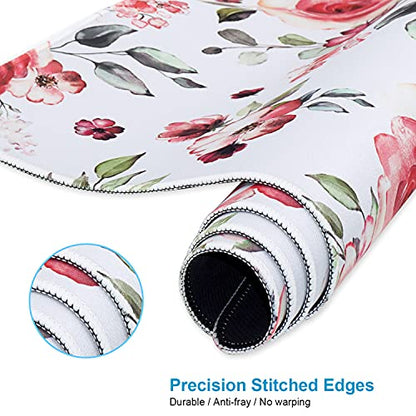 Extended Desk Mat (31.5x11.8 inch 3mm Thick), iDonzon Soft Cute Extra Large XXL Waterproof Gaming Mouse Pad with Non-Slip Rubber Base & Stitched Edges, for Working/Game, Peony Flowers - color: Pink