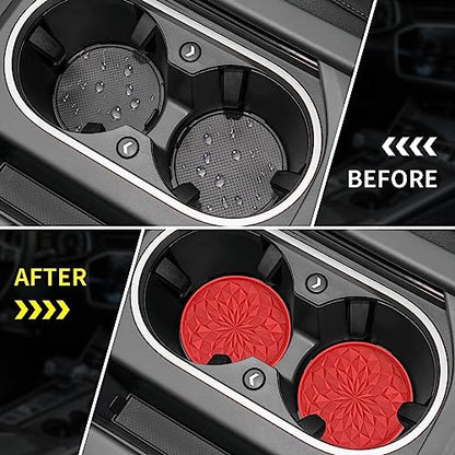 ME.FAN Car Coasters for Cup Holders [4 Pack] - 2.75In Silicone Auto Mug Mats - Universal Non-Slip Recessed Car Interior AccessoriesRed - color: 4 Pack-red