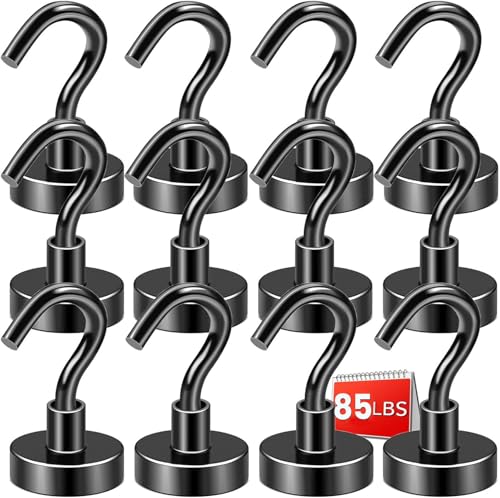 DIYMAG Magnetic Hooks Black 85 LB Heavy Duty Strong Magnet with Hook Rare Earth Neodymium Magnets for Hanging Magnetics Hanger for Curtain Home Kitchen Workplace 12 Packs - color: Black, size: 0.98in