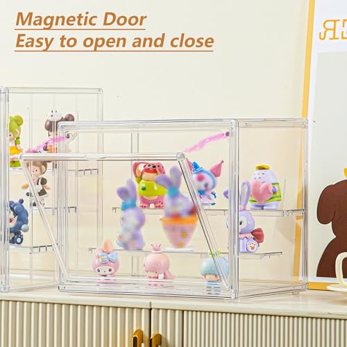 LXLXXL Small Acrylic Display Case for Collectibles 3 Layer Adjustable Display Case with Magnetic Door Clear Stackable Display Box for Mini Figures, 2 Pack - size: Small 2 Pack