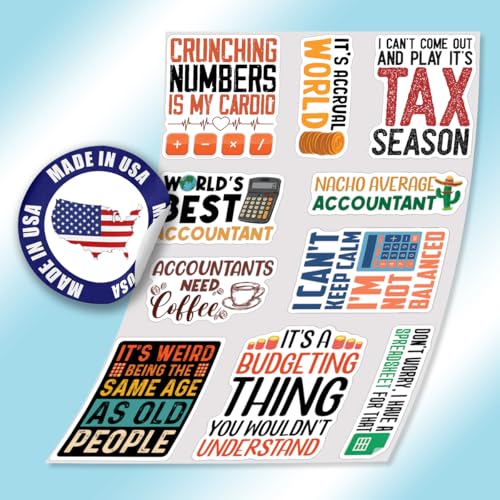 10pcs Accountant Sticker Sheet, Funny Vinyl Decals for CPAS, Finance Students, and Bookkeepers, Waterproof, UV-Resistant, for Laptop, Water Bottle, Notebook, Clipboard, Office Desk (Design 4) - color: Design 4