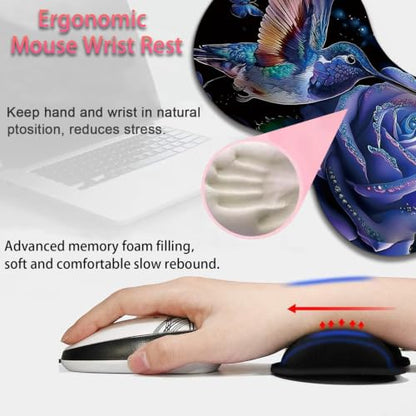 Large Gaming Mouse Pad + Wrist Rest+ Coaster Combo, 31.5 "x 11.8" Durable Non-Slip Extension Table Mat, Suitable for Office and Home, Hummingbird Flower - color: Hummingbird Flower