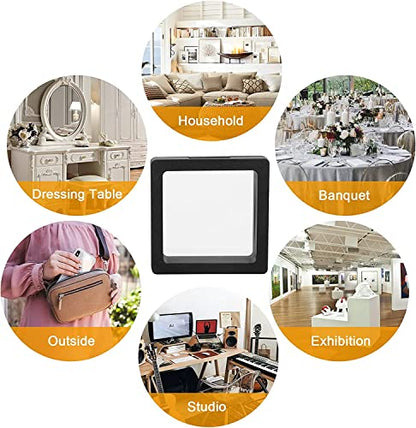 Linkstyle 10PCS 3D Floating Frame Display Stand, Challenge Coins Display Holder Case, Jewelry Specimen Medallions Storage Box Suspension Frame - size: 3.5×3.5in, 2.7×2.7in