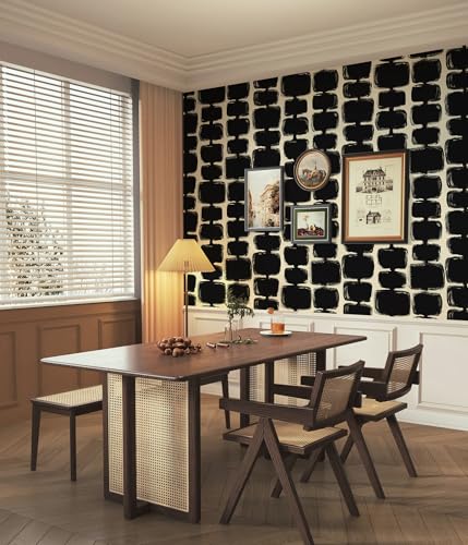 Safiyya 17.3"x393" Peel and Stick Wallpaper Black and Cream White Contact Paper Mid Century Modern Abstract Geometric Wall Paper Self Adhesive Removable Wallpaper for Bathroom and Bedroom Vinyl - color: Black and Cream White, size: 17.3" x 393"