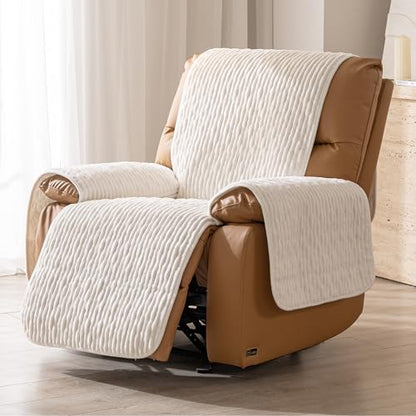 Recliner Chair Covers That Stay in Place, Waterproof Recliner Sofa Cover, Non-Slip Chair Protector, Washable Furniture Cover for Dogs, Cats and Kids (White, 23.6" Recliner Chair) - color: White