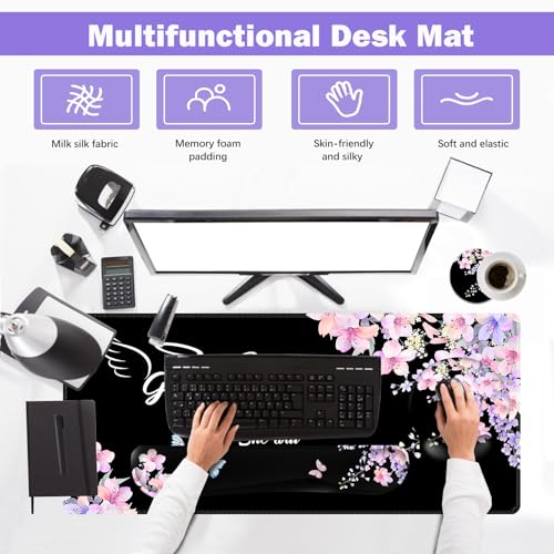 ARTSO Large Mouse Pad Ergonomic Keyboard Wrist Rest Support Combo, Psalm 46:5 God is Within Her, She Will not Fall -Bible Verse Flower Butterfly Extended Desk Mat Blotter - color: Psalm Flower Butterfly