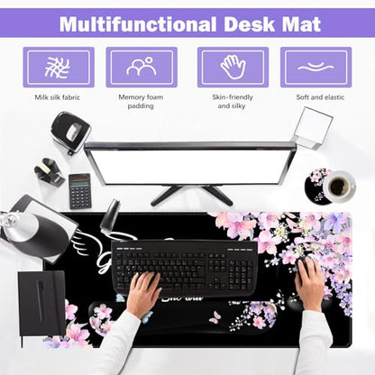 ARTSO Large Mouse Pad Ergonomic Keyboard Wrist Rest Support Combo, Psalm 46:5 God is Within Her, She Will not Fall -Bible Verse Flower Butterfly Extended Desk Mat Blotter - color: Psalm Flower Butterfly
