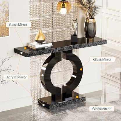 Tribesigns 43” Modern Console Table with O-Shaped Base, Entryway Sofa Table with Mirror Finish for Living Room, Hallway, Entrance (Black) - color: Black