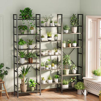 SUPERJARE Triple Bookshelf, Bookcase with 17 Open Display Shelves, Wide Book Shelf Book Case for Home & Office, 6 Tier, Grey - color: Grey, size: 6 Tier