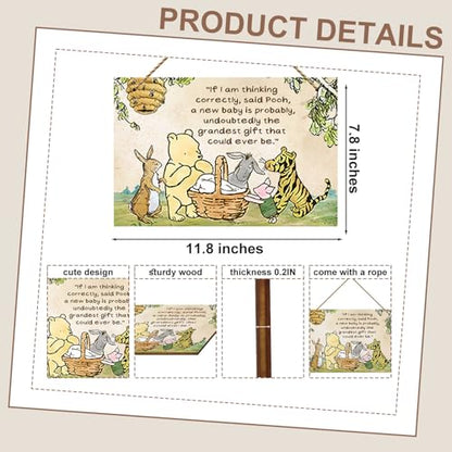 Hatzelou 1PCS Classic Winnie Baby Shower Centerpiece, Winnie Quotes Wall Hanging Sign, the Pooh Wall Sign Gifts, Adorable Winnie Sign for Home Bedroom Nursery, Perfect for Baby Shower Party Decor - size: 1pcs-new-baby
