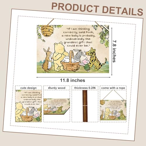 Hatzelou 1PCS Classic Winnie Baby Shower Centerpiece, Winnie Quotes Wall Hanging Sign, the Pooh Wall Sign Gifts, Adorable Winnie Sign for Home Bedroom Nursery, Perfect for Baby Shower Party Decor - size: 1pcs-new-baby