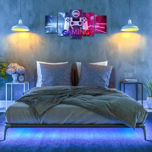 Merrleem Gaming Symbol Wall Art Pictures, Gamer Art Print, Teen Boys Game Room Bedroom Wall Decor, Game Controller Decoration (Large, Wrapped Canvas) - size: Large