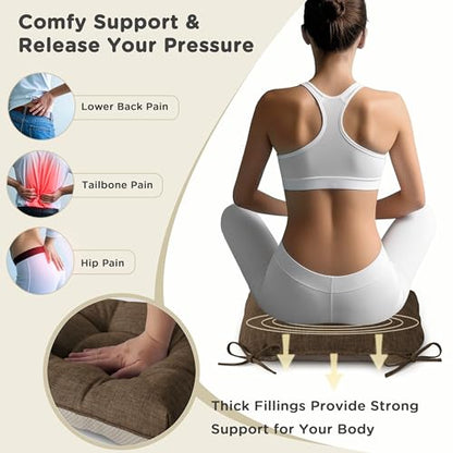 AddGrace Chair Cushions for Dining Chairs Set of 1 Kitchen Seat Cushions with Ties and Non Slip Backing Tufted Indoor Seat Pad for Kitchen Dining Room 18" x 17" x 3" Coffee - color: Coffee