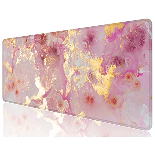 Desk Mat, 32" x 12" XXL Extended Large Gaming Mouse Pad, Desktop Decor Desk Pad, Cute Men Women Office Supplies and Accessories, XL Mouse Mat for Laptop & Keyboard, Pink Gold Marble - color: Pink Gold Marble, size: 32" x 12"