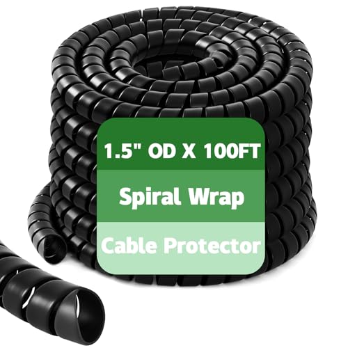 1 Pcs Spiral Wrap Cable Protector, Safe 1.5" Od x 100' Pre Cut Lengths Hydraulic Hose Protector Wrap to Avoid Wear and Extend Life for Hydraulic Pneumatic Hoses(Black) - color: Black, size: 1.5" Od X 100'