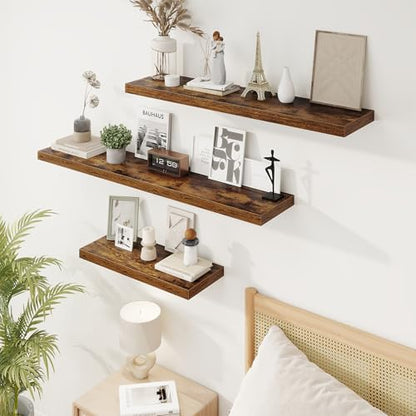 Marsmiles 16in Floating Shelves for Wall, 16" W x 9.25" D x 1.25" H, 2 Pack Long Wall Mounted Engineered Wood Shelves with Invisible Brackets, Rustic Brown - color: Rustic Brown With Invisible Metal Brackets, size: 16"W, 2 Packs