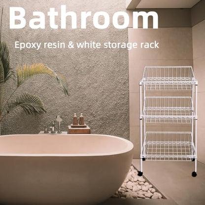 NSF white 3-layer storage rack, kitchen basket rack, vegetable tableware sorting, laundry room dirty clothes storage, detachable storage basket, multifunctional household epoxy resin - size: 3-White DIY basket