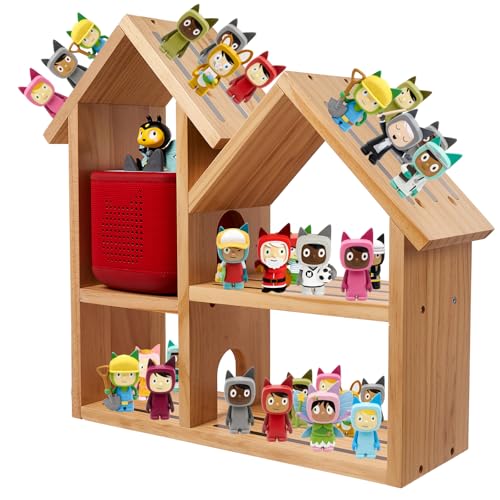 Tonies Shelf for Toniebox 2/1, Magnetic Tonies Storage for 30-40 Tonie Box Characters, Wooden Tonie Organizer Storage Shelves, Large Loft House Wall Mounted and Desktop Shelf for Kids Room - color: B-natural Loft