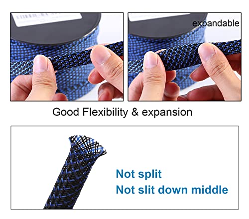 100ft - 1/4 inch PET Expandable Braided Sleeving – BlackBlue – Alex Tech Braided Cable Sleeve - color: Blackblue, size: 1/4"-100ft