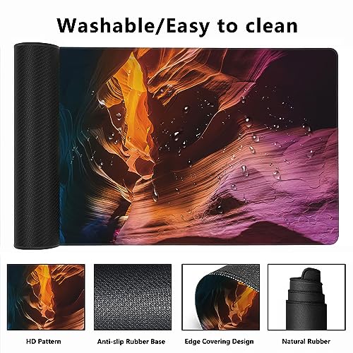 MIOAOSRT Desk Mat,Colored Rock Formations Extended Gaming Mouse Pad,Large Non-Slip Rubber Base Mousepad with Stitched Edges,Waterproof Mouse Mat Desk Pad for Office Game Home 35.4x15.75 in - color: Rock Formations