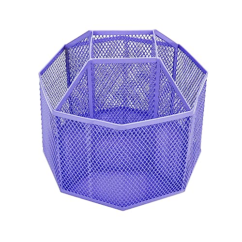 Annova Mesh Desk Organizer Rotate with 5 Compartments Spinning Tidy Candy/Pen Holder Office, Art Supply, Storage, Classroom, Home (Purple) - color: Purple