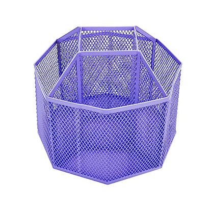 Annova Mesh Desk Organizer Rotate with 5 Compartments Spinning Tidy Candy/Pen Holder Office, Art Supply, Storage, Classroom, Home (Purple) - color: Purple