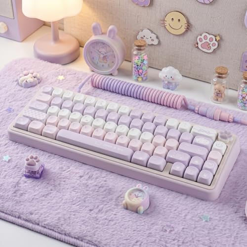 Tsungup MOA PBT Keycaps, Purple 143 Keys Cute Soft Simple Custom Keycaps Dye Sub Key Caps Keyboard Keycap Set for MX Switches Mechanical - color: Purple