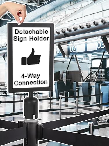 Crowd Control Stanchions w/Retractable Belt Sign Topper 6 Pack | 6.6ft / 2m Retractable Belt Barriers with Durable Refillable Enlarged Base for Crowd Control & Queue Management - size: 6 PCS