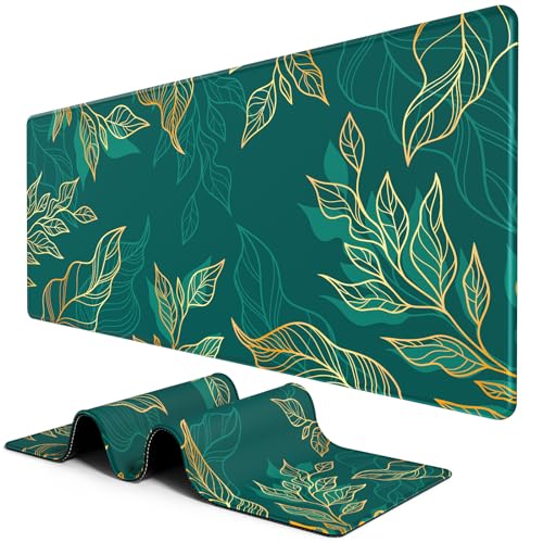BOSOBO Large Mouse Pad, XXL XL Extended Gaming Mouse Mat, Desk Mat for Office & Home, Long Keyboard Mat, Huge Desktop Full Cover 31.5 x 11.8 Inches, Artistic Luxury Leaves Green - color: Artistic Luxury Leaf Line, size: XL - 31.5 x 11.8 Inches