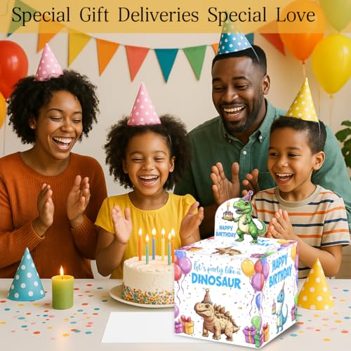 Dinosaur Birthday Money Gift Boxes for Cash, Dino Birthday Money Pull Box for Boys Girls - color: Colourful