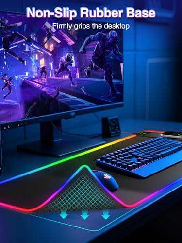 RGB Gaming Mouse Pad with 15W Magnetic Wireless Charger, 31.5'' x 11.8'' Large LED Desk Mat, 24 Lighting Effects Keyboard Pad with Non-Slip Rubber Base, Waterproof Ultra-Smooth Surface - color: RGB-31.5"x11.8"-Magnetic Charging