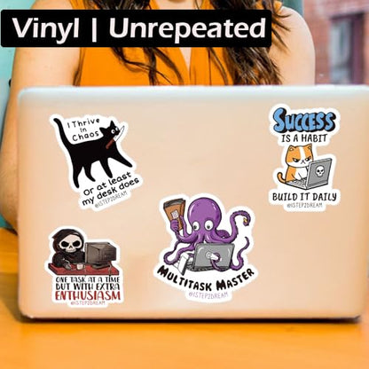 1step2dream Funny Office Stickers Motivational - Decals for Coworkers, Office Workers & Corporate Professionals - Waterproof Vinyl Laptop, Journal, Phone Decals