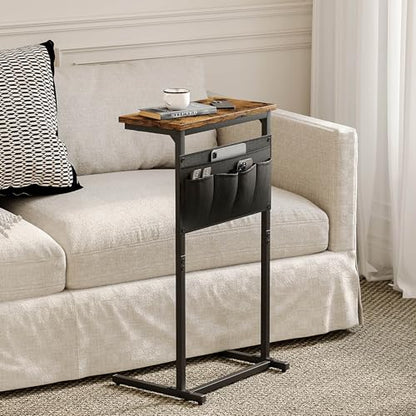 C Shaped End Table, Side Table for Sofa, Small TV Tray, Couch Table with Storage Bag for Small Space, Living Room, Bedroom, Home Office LET501R (Rustic Brown)