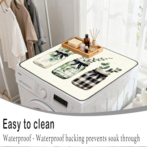 Nuxovilar Eucalyptus Plaid Dryer Cover for the Top, Non-slip Washer & Dryer Protector, 23.62"x19.68" Dust-proof Washing Machine Mat, Diatom Mud Polyester Top Pad for Laundry Room - color: YDE98659-B