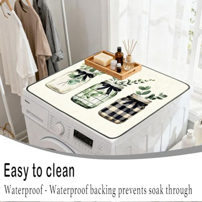 Nuxovilar Eucalyptus Plaid Dryer Cover for the Top, Non-slip Washer & Dryer Protector, 23.62"x19.68" Dust-proof Washing Machine Mat, Diatom Mud Polyester Top Pad for Laundry Room - color: YDE98659-B