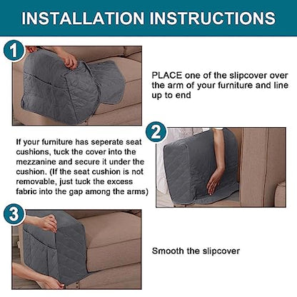 Turquoize 2 Pack Waterproof Armrest Covers for Chairs and Sofas Couch Arm Covers for Sofa Armrest Covers with Side Pocket Anti-Slip Furniture Protector Washable Armrest Slipcovers Set of 2, Gray - color: Single Diamond- Gray