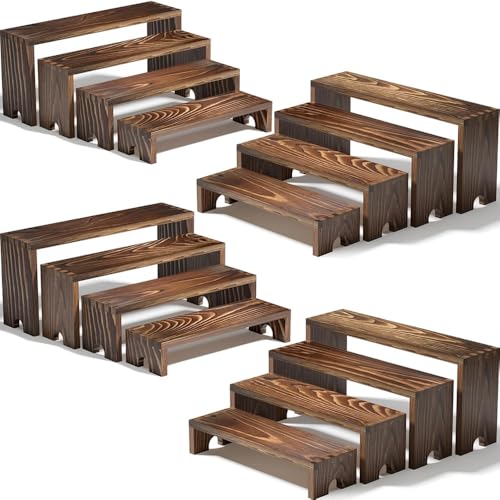 4 Set Wooden Tiered Risers Display Stands for Vendor Events,Stackable Wood Cupcake Display Stand,Farmhouse Decor Wood Dessert Table Display Set,Vendor Booth Display Items,Food Display Risers for Party - color: Dark Brown, size: 4 PACK