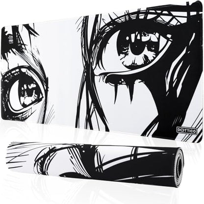 XL Anime Eyes Mouse Pad – Large Manga Girl Desk Mat 31.5x11.8 – Non-Slip, Water-Resistant, Stitched Edges – Aesthetic Japanese Gaming Mat - color: Anime, size: 31.5L x 11.8W inches