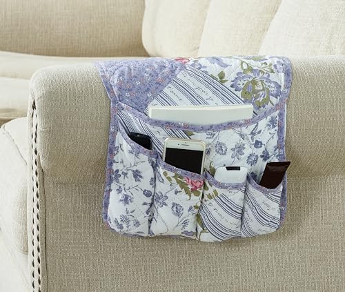 Brilliant Sunshine Patchwork Couch Armrest Organizer, Rose Violet(35×13") | Non Slip Armchair Caddy for Sofa Recliner, Washable Remote Controls Holder, Storage for Magazine, Phone, iPad - color: Rose Violet