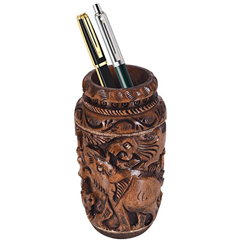 Craft Trade Hand Carved Wood Pen Holder for Desk Organizer for Home School Office Supplies Pencil Cup Pot Storage Box Suitable for Stationery - Lovely Wood - color: Elephant Maroon