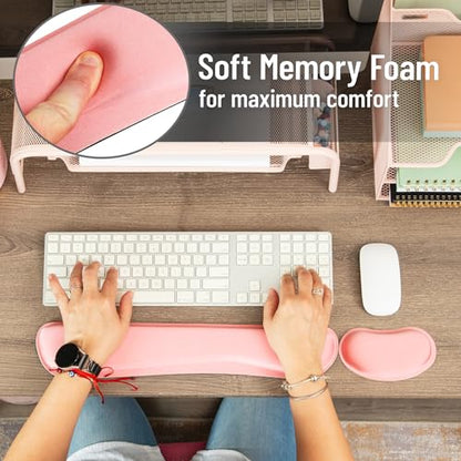 Mind Reader Ergonomic Wrist Rest Set, Keyboard and Mouse Support with Memory Foam, Non-Slip Base, Office and Gaming, Pink - size: Single Pink
