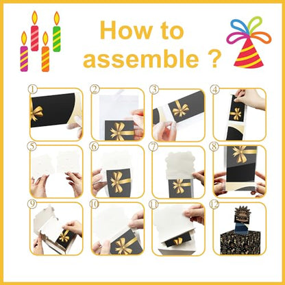 Black Gold Surprise Birthday Gift Set, Birthday Surprise Box for Women, Happy Birthday Box for Cash Gift - Fun and Loving Way Gift - color: Balck Gold
