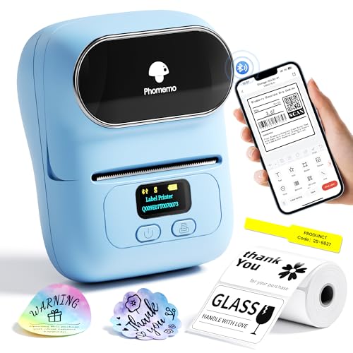 Phomemo Barcode Label Printer - M110 Label Maker Portable Bluetooth Label Maker Machine for Small Business, Barcode, Address, Logo, Clothing, Jerwery, Thermal Printer Compatible with Phones & PC, Blue - color: Blue