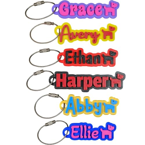 SuperFineDeesigns Bag and Water Bottle Name Tag with Cable – Custom Durable 3D Printed Name Tag Backpack & Sports Bottles - style: Dog